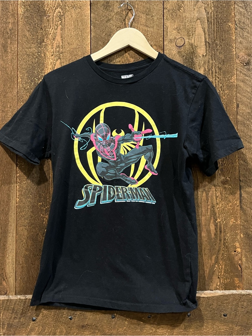 Marvel Spider-Man Miles Morales Graphic Tee - Black with Yellow & Teal Accents